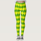Groen Geel Harlekijn Geruit Ontwerp Leggings (Voorkant)