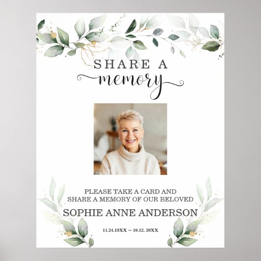 Groen Geel Herinnering Funeral Bord Poster (Voorkant)