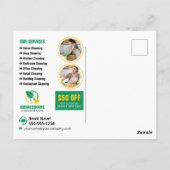 Groen Geel Huis Schoonmaak Huishoudster Briefkaart (Achterkant)