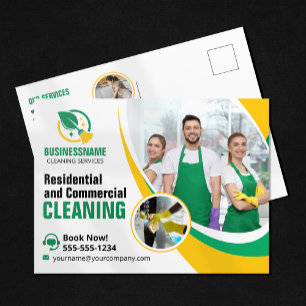 Groen Geel Huis Schoonmaak Huishoudster Briefkaart