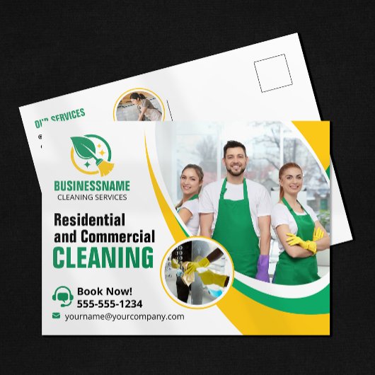 Groen Geel Huis Schoonmaak Huishoudster Briefkaart