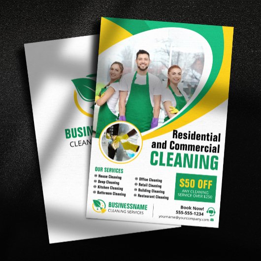 Groen Geel Huis Schoonmaak Huishoudster Flyer