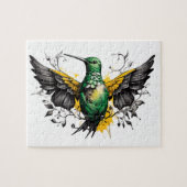 Groen & Geel Hummingbird Tattoo Design op wit Legpuzzel (Horizontaal)