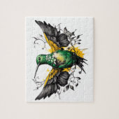 Groen & Geel Hummingbird Tattoo Design op wit Legpuzzel (Verticaal)