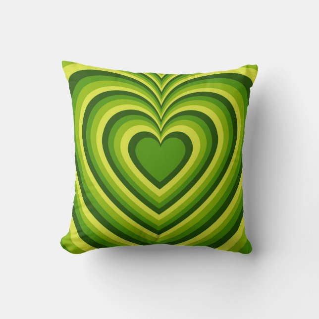 Groen geel hypnotic Heart Love Patroon Kussen (Voorkant)