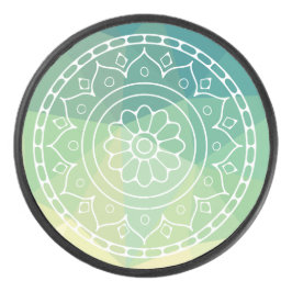 Groen Geel Mandala Inspiratie Harmonie Bloem Hockey Puck