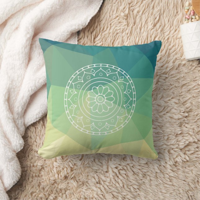 Groen Geel Mandala Inspiratie Harmonie Bloem Kussen (Deken)