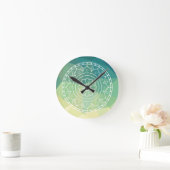 Groen Geel Mandala Inspiratie Harmonie Bloem Ronde Klok (Huis)