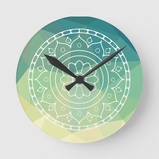 Groen Geel Mandala Inspiratie Harmonie Bloem Ronde Klok (Voorkant)