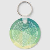 Groen Geel Mandala Inspiratie Harmonie Bloem Sleutelhanger (Voorkant)