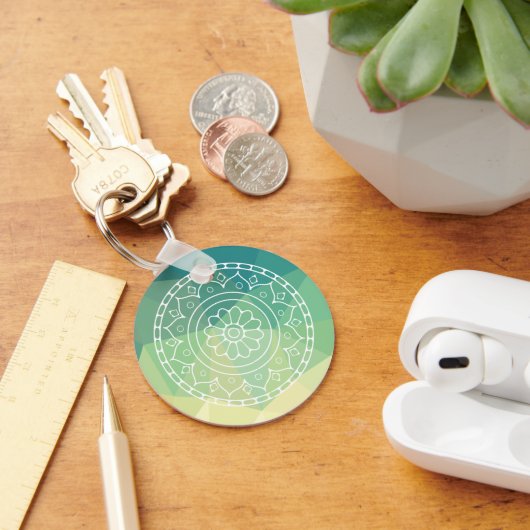 Groen Geel Mandala Inspiratie Harmonie Bloem Sleutelhanger (Bureau)