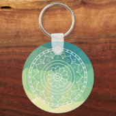 Groen Geel Mandala Inspiratie Harmonie Bloem Sleutelhanger (Voorkant)