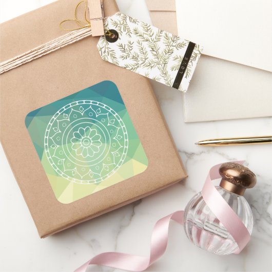 Groen Geel Mandala Inspiratie Harmonie Bloem Vierkante Sticker (Geschenken)