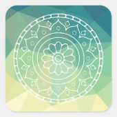 Groen Geel Mandala Inspiratie Harmonie Bloem Vierkante Sticker (Voorkant)