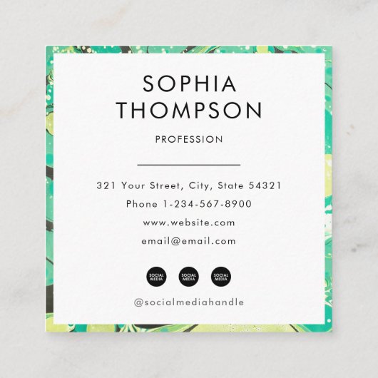 Groen Geel Marmer Abstract QR Code Social Media Vierkante Visitekaartje (Achterkant)