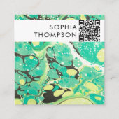 Groen Geel Marmer Abstract QR Code Social Media Vierkante Visitekaartje (Voorkant)