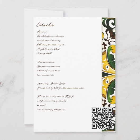 Groen geel mediterrane tegel alles in één bruiloft kaart (Achterkant)