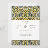 Groen geel mediterrane tegel alles in één bruiloft kaart (Voorkant)