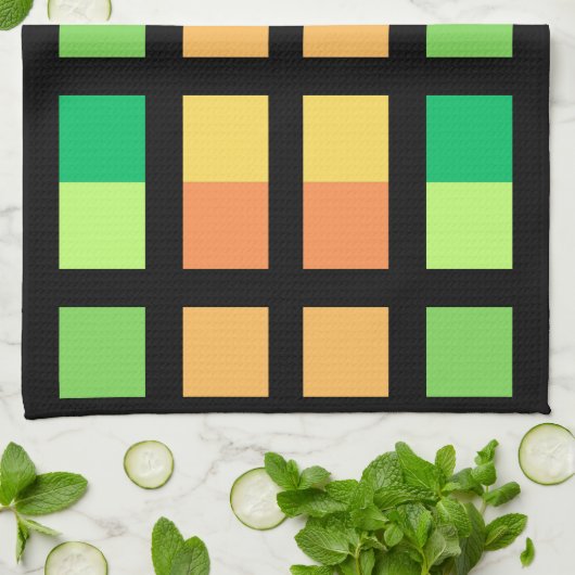 Groen Geel Minimale Vierkantjes Theedoek (Gevouwen)