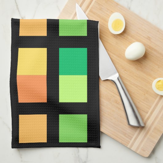 Groen Geel Minimale Vierkantjes Theedoek (Quarter Fold)