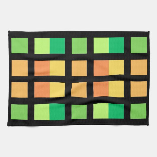Groen Geel Minimale Vierkantjes Theedoek (Horizontaal)