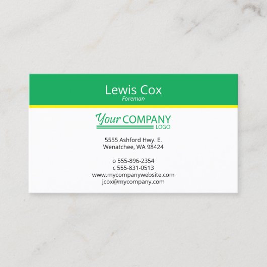 Groen Geel Minimalistisch, Professioneel Eenvoudig Visitekaartje (Voorkant)