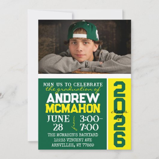 Groen & geel Modern Afstuderen Fotouitnodiging Kaart (Voorkant)
