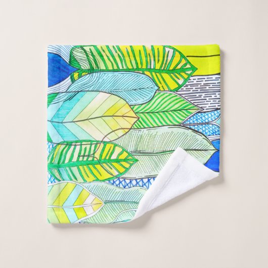 Groen Geel Modern Tropisch Boho Monogram naam Bad Handdoek (Wasdoekje)