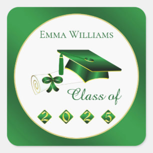 Groen Geel Mortel Diploma Klasse van 2025 Vierkante Sticker