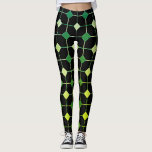 Groen & Geel Naadloos Geometrisch Patroon op Zwart Leggings