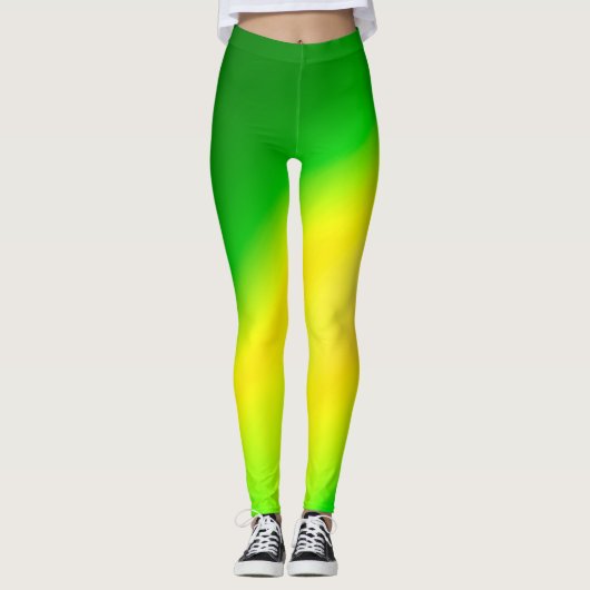 Groen Geel ombre maanlicht Dubbele Streep Leggings (Voorkant)