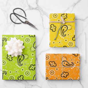 groen geel oranje Bandana Classic Pattern Fun Inpakpapier Vel
