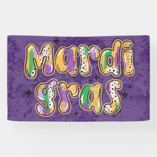 Groen Geel Paarse Mardi Gras Spandoek (Horizontaal)