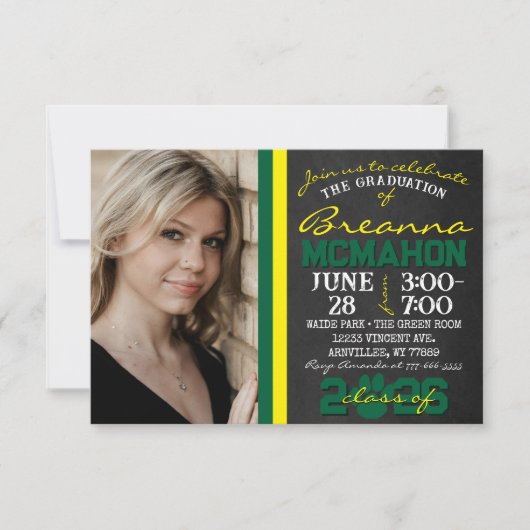 Groen & Geel Paw Print Afstuderen 2 Foto Kaart (Voorkant)