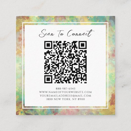 Groen & Geel QR-Code Kleurrijk Abstract Patroon Vierkante Visitekaartje (Achterkant)