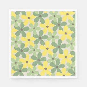 Groen Geel Retro Y2K 70s Bloem Patroon Servet
