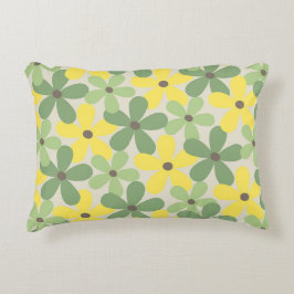 Groen Geel Retro Y2K 70s Bloempatroon Accent Kussen