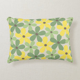 Groen Geel Retro Y2K 70s Bloempatroon Accent Kussen