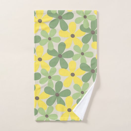 Groen Geel Retro Y2K 70s Bloempatroon Bad Handdoek (Handdoek)