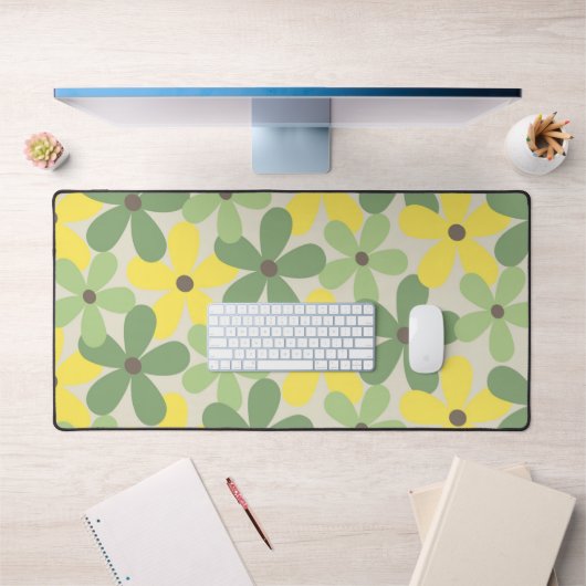 Groen Geel Retro Y2K 70s Bloempatroon Bureaumat (Kantoor 1)
