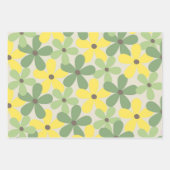 Groen Geel Retro Y2K 70s Bloempatroon Inpakpapier Vel (Voorkant 3)