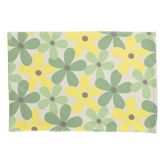 Groen Geel Retro Y2K 70s Bloempatroon Kussensloop (Voorkant)