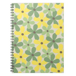 Groen Geel Retro Y2K 70s Bloempatroon Notitieboek