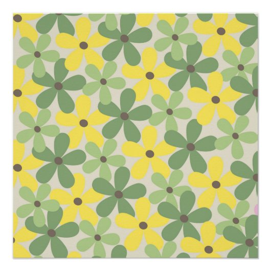 Groen Geel Retro Y2K 70s Bloempatroon Perfect Poster (Voorkant)