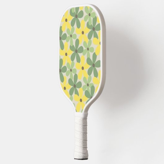 Groen Geel Retro Y2K 70s Bloempatroon Pickleball Paddle (Links)