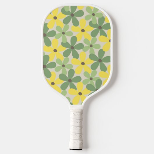 Groen Geel Retro Y2K 70s Bloempatroon Pickleball Paddle (Achterkant)