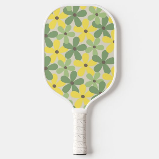 Groen Geel Retro Y2K 70s Bloempatroon Pickleball Paddle (Voorkant)