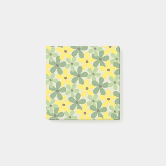 Groen Geel Retro Y2K 70s Bloempatroon Post-it® Notes (Voorkant)