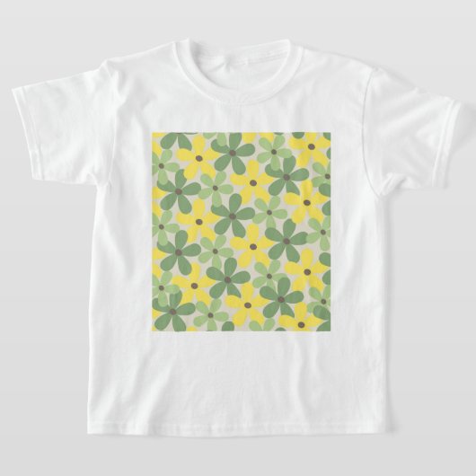 Groen Geel Retro Y2K 70s Bloempatroon T-shirt (Laagn)