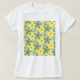 Groen Geel Retro Y2K 70s Bloempatroon T-shirt